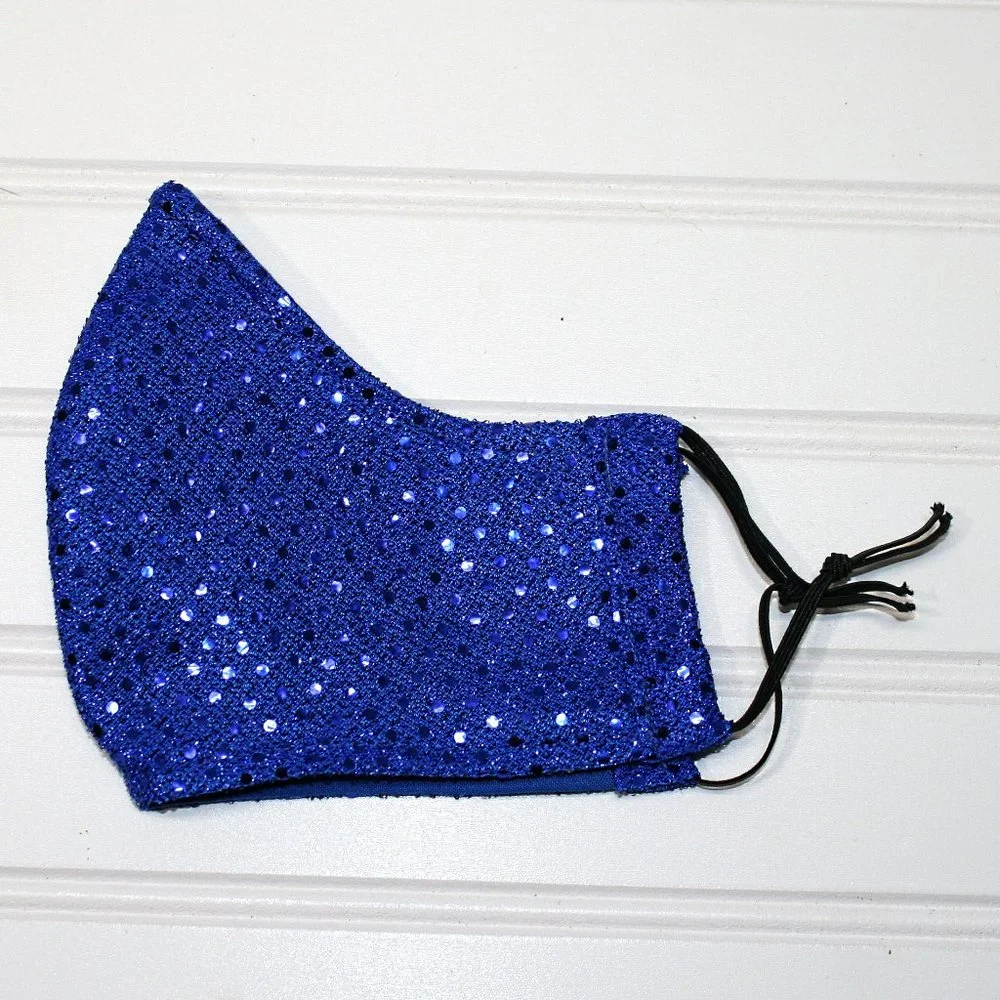 HAND CRAFTED Face Mask Royal Blue Confetti Dot Sequin - Adult - Shield Style